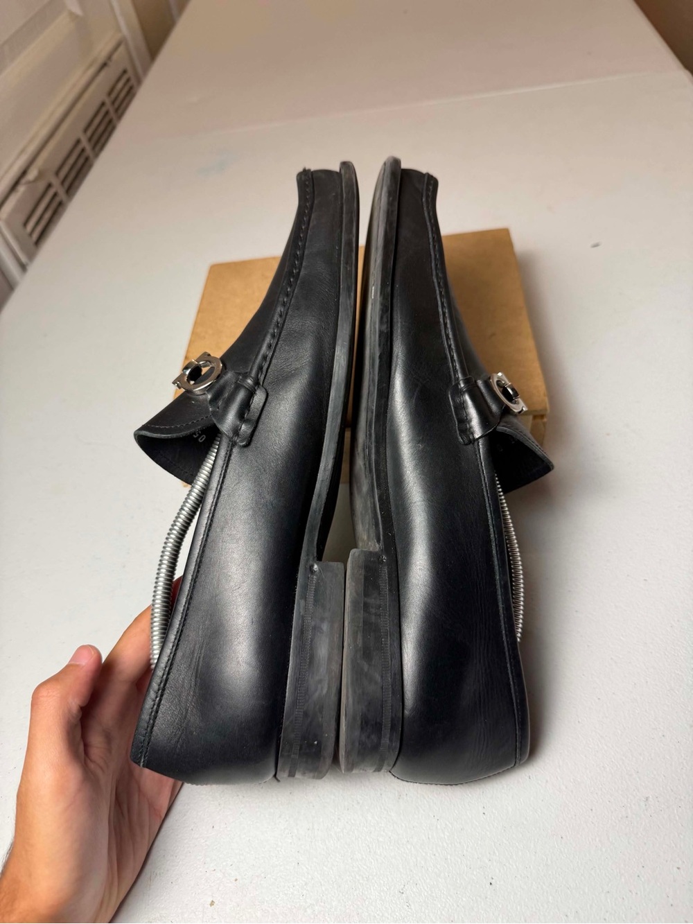 Salvatore Ferragamo Mens Black Leather Gancini Buckle Dress Shoe Loafers Sz 12 D - Picture 3 of 6